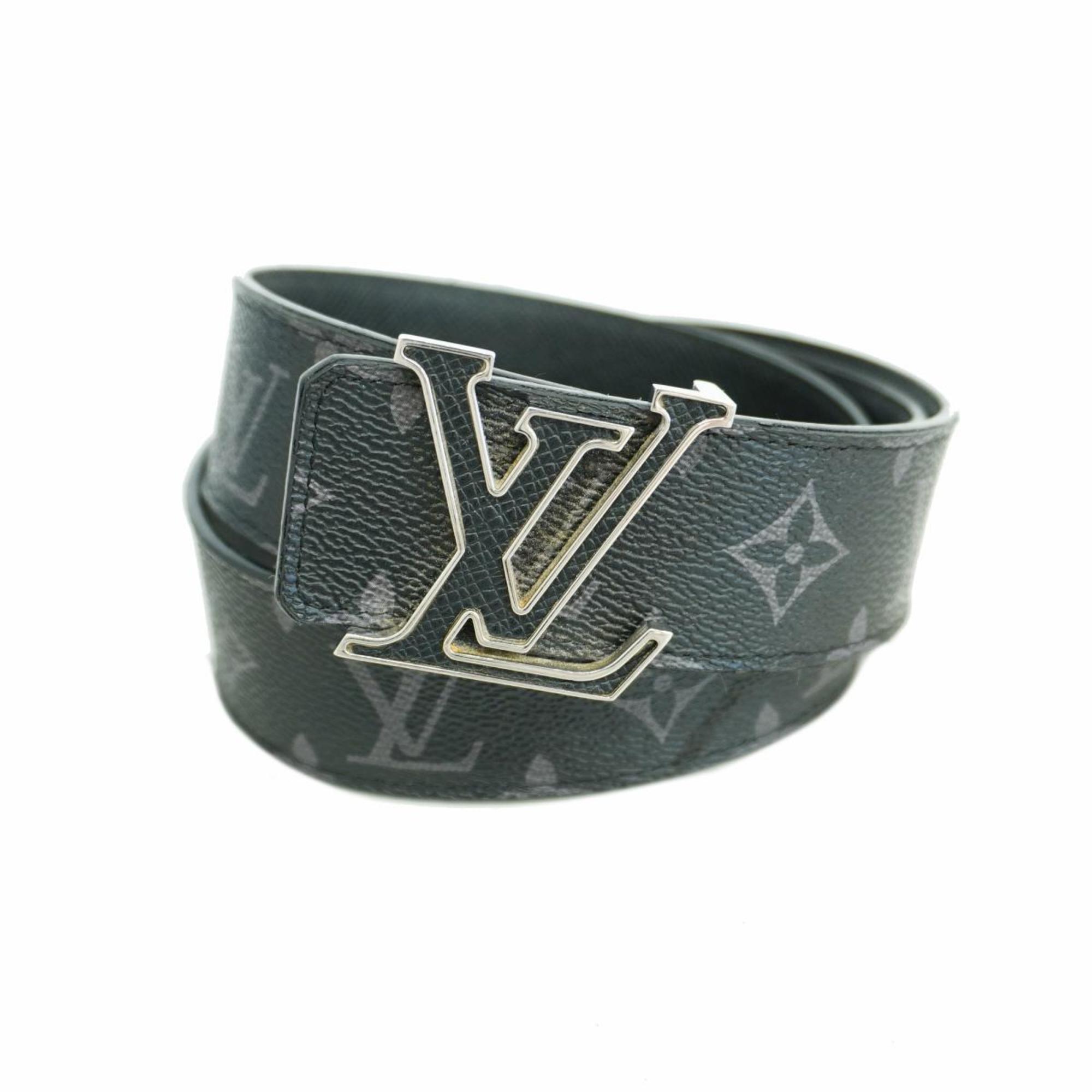 Louis Vuitton Belt Taiga Monogram Eclipse Reversible Santur LV Initial M0157 Black Men's