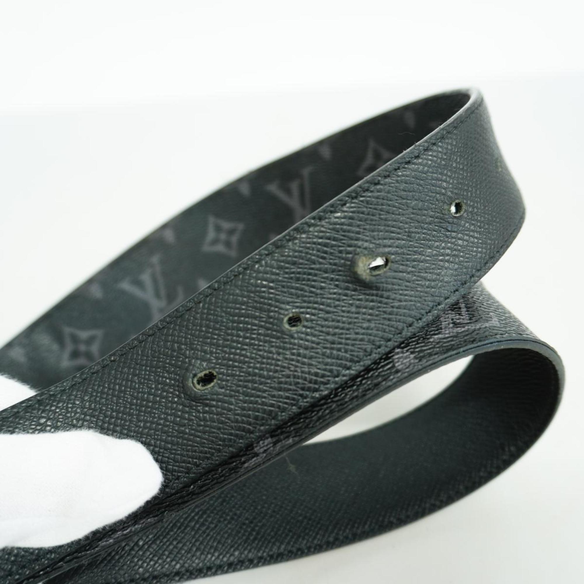 Louis Vuitton Belt Taiga Monogram Eclipse Reversible Santur LV Initial M0157 Black Men's