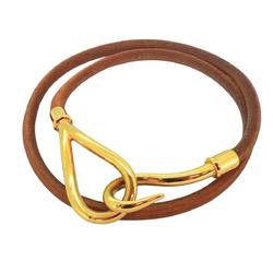 Hermes Bracelet Jumbo Hook GP Plated Leather Gold Brown Men's Women's