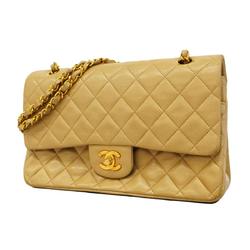 Chanel Shoulder Bag Matelasse W Flap Chain Lambskin Beige Women's