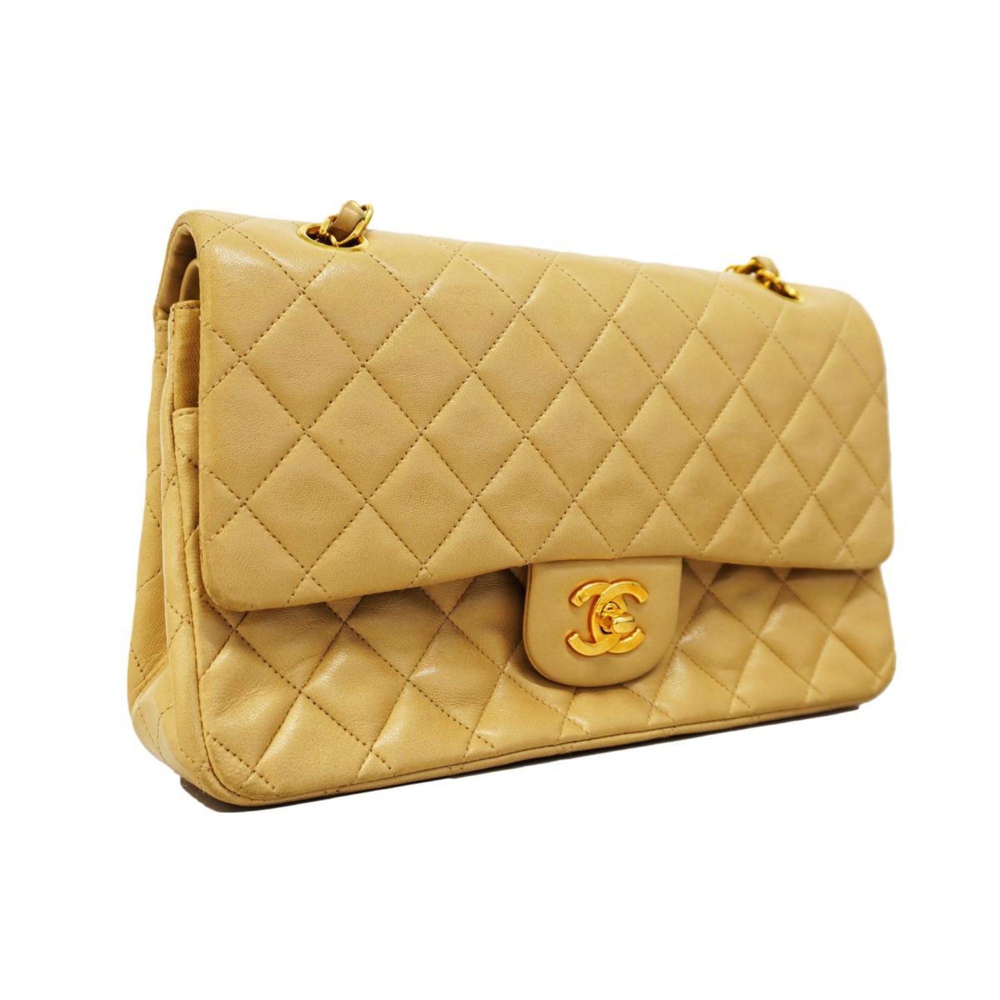 Chanel Shoulder Bag Matelasse W Flap Chain Lambskin Beige Women's