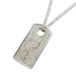 Christian Dior Necklace Plate Rhinestone Metal Silver Women's