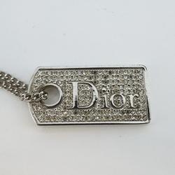 Christian Dior Necklace Plate Rhinestone Metal Silver Women's