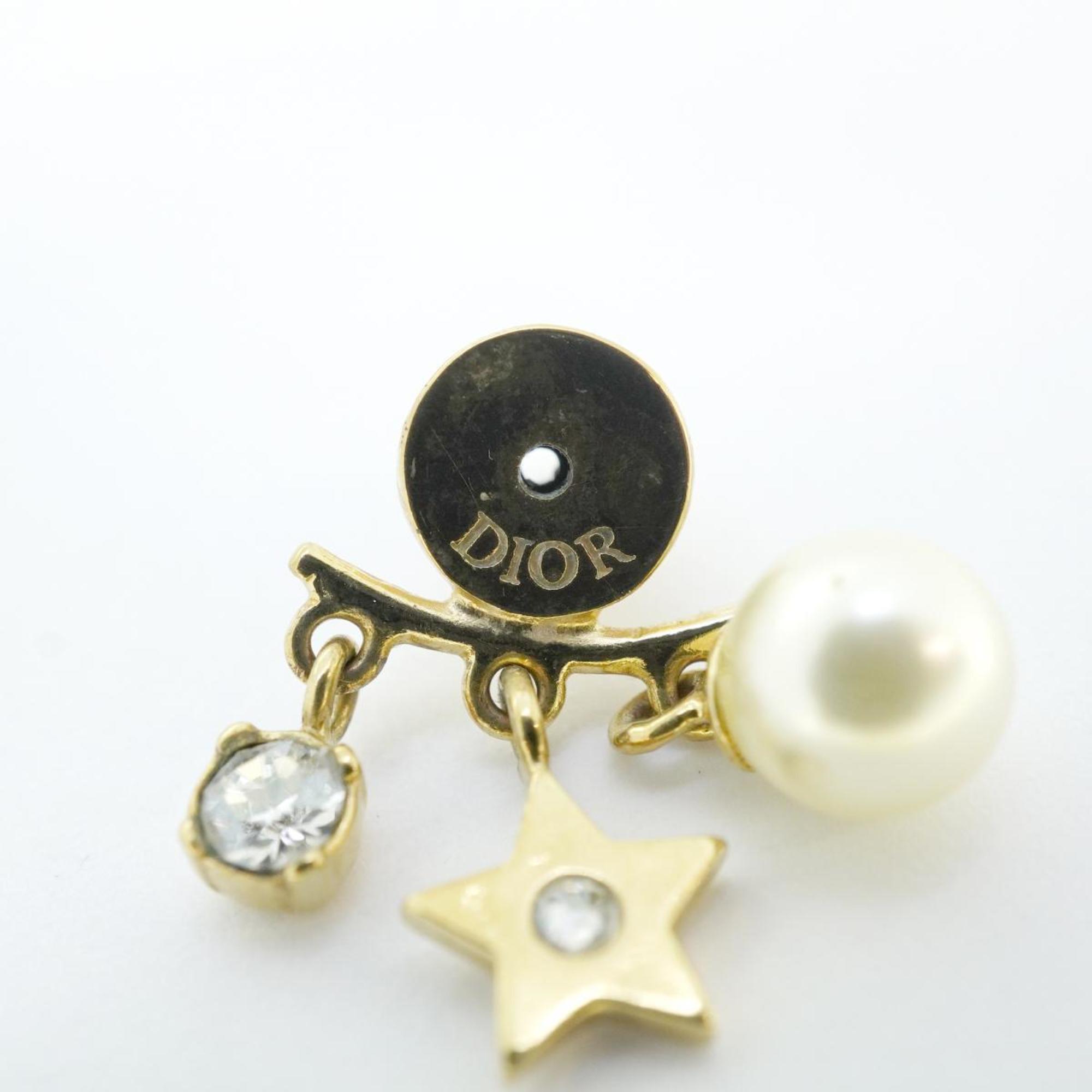 Christian Dior Earrings Star Shape Fake Pearl Rhinestone GP Plated Gold Women's