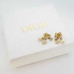 Christian Dior Earrings Star Shape Fake Pearl Rhinestone GP Plated Gold Women's