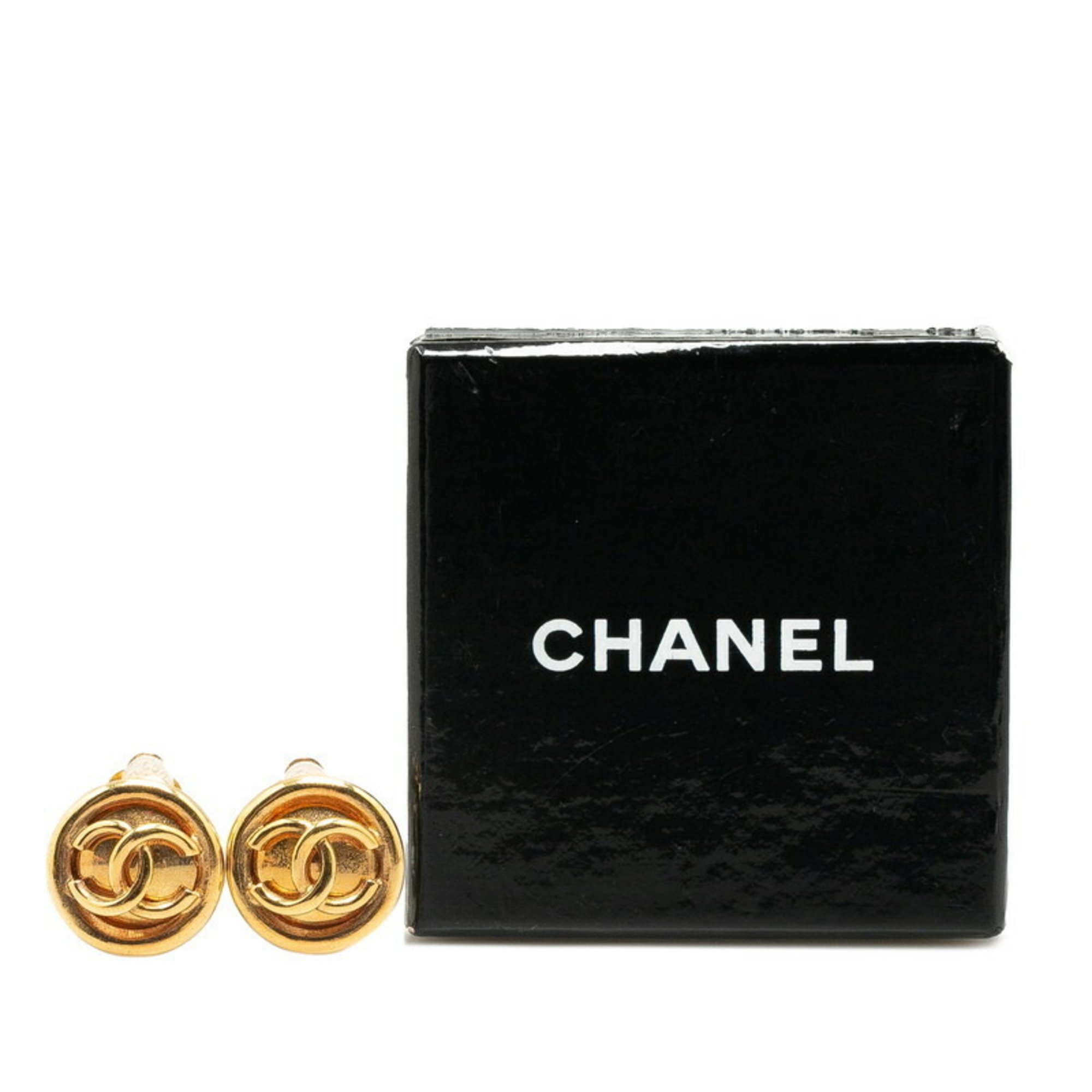 Chanel Coco Mark Earrings Gold Plated Women's CHANEL