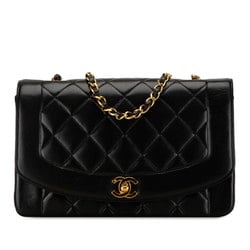 CHANEL Diana 25 Coco Mark Chain Shoulder Bag Black Gold Lambskin Women's