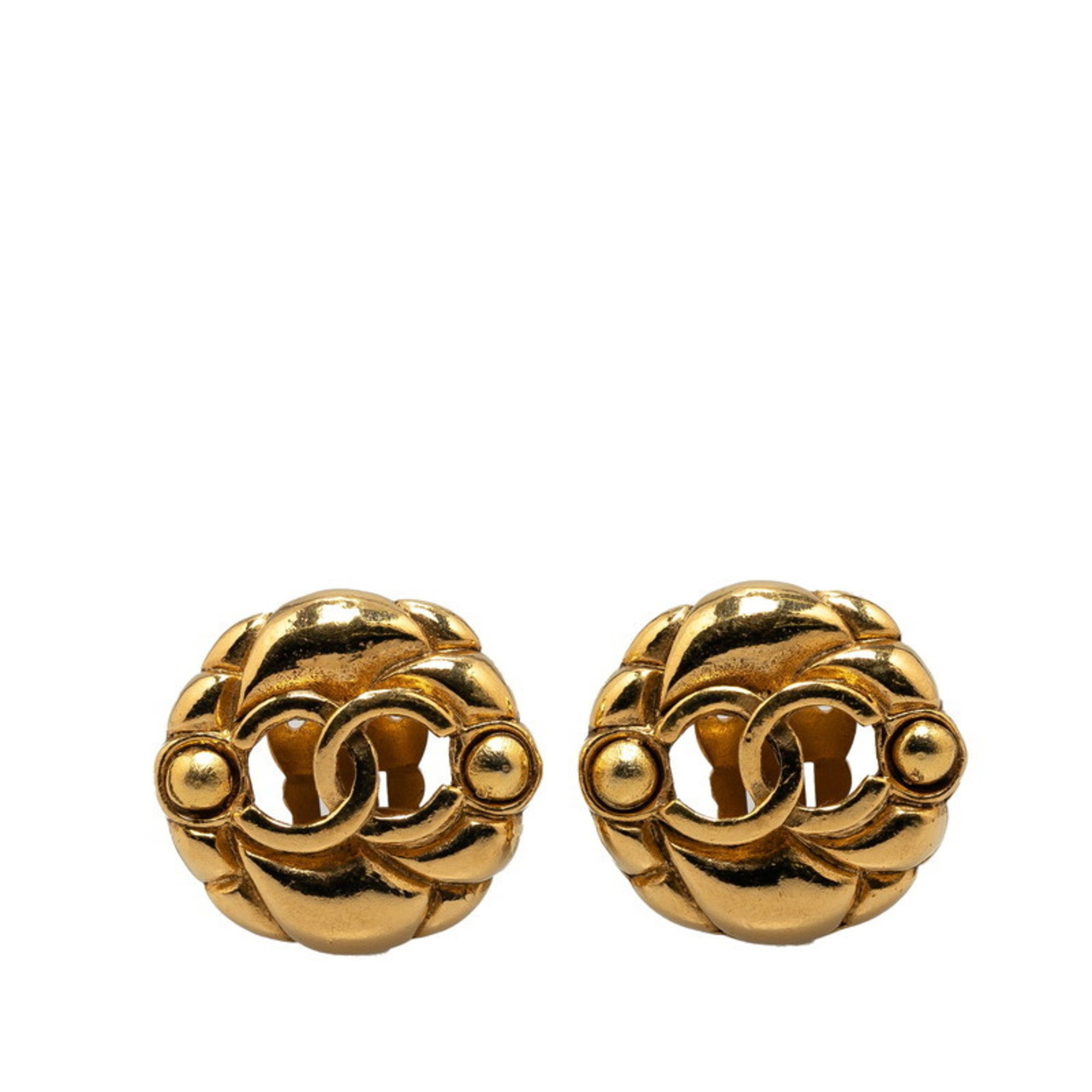 Chanel Coco Mark Round Earrings Gold Plated Women's CHANEL