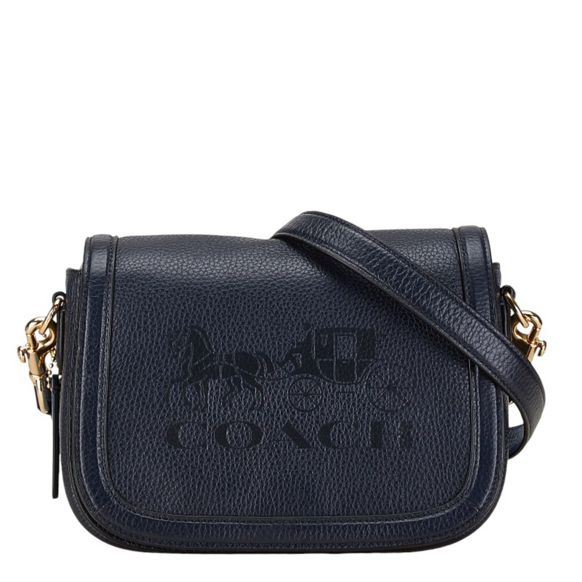 Coach Horse and Carriage Shoulder Bag Navy Leather Women's COACH