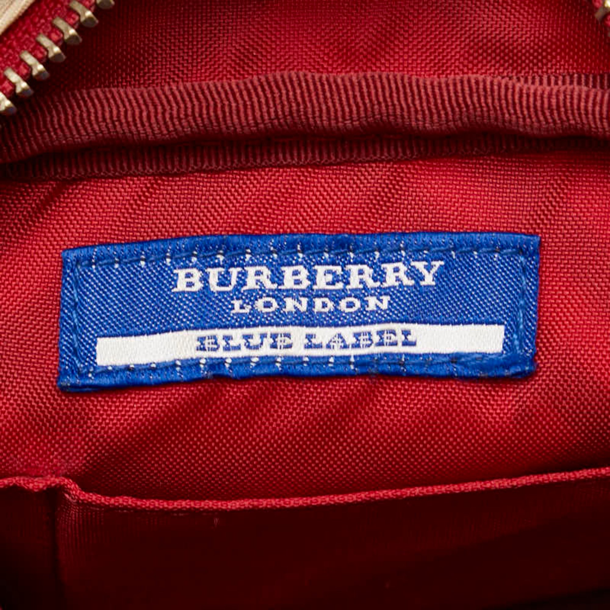 Burberry Nova Check Shoulder Bag Beige Wine Red Canvas Leather Women's BURBERRY