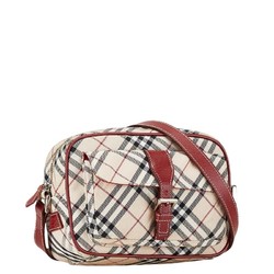 Burberry Nova Check Shoulder Bag Beige Wine Red Canvas Leather Women's BURBERRY