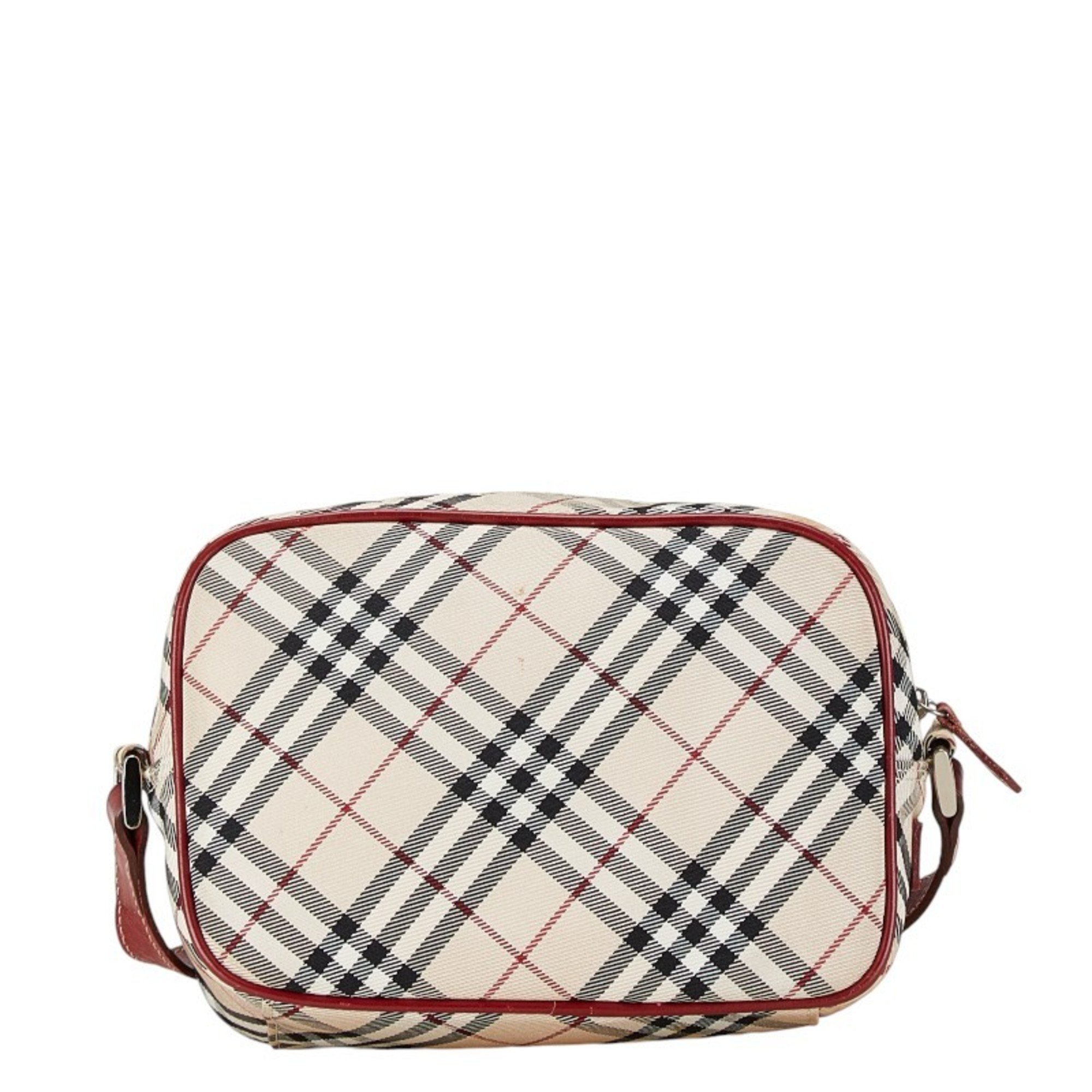 Burberry Nova Check Shoulder Bag Beige Wine Red Canvas Leather Women's BURBERRY