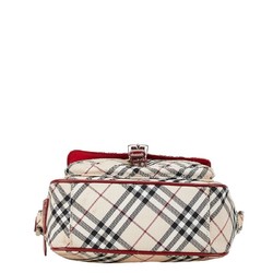 Burberry Nova Check Shoulder Bag Beige Wine Red Canvas Leather Women's BURBERRY