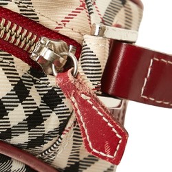 Burberry Nova Check Shoulder Bag Beige Wine Red Canvas Leather Women's BURBERRY