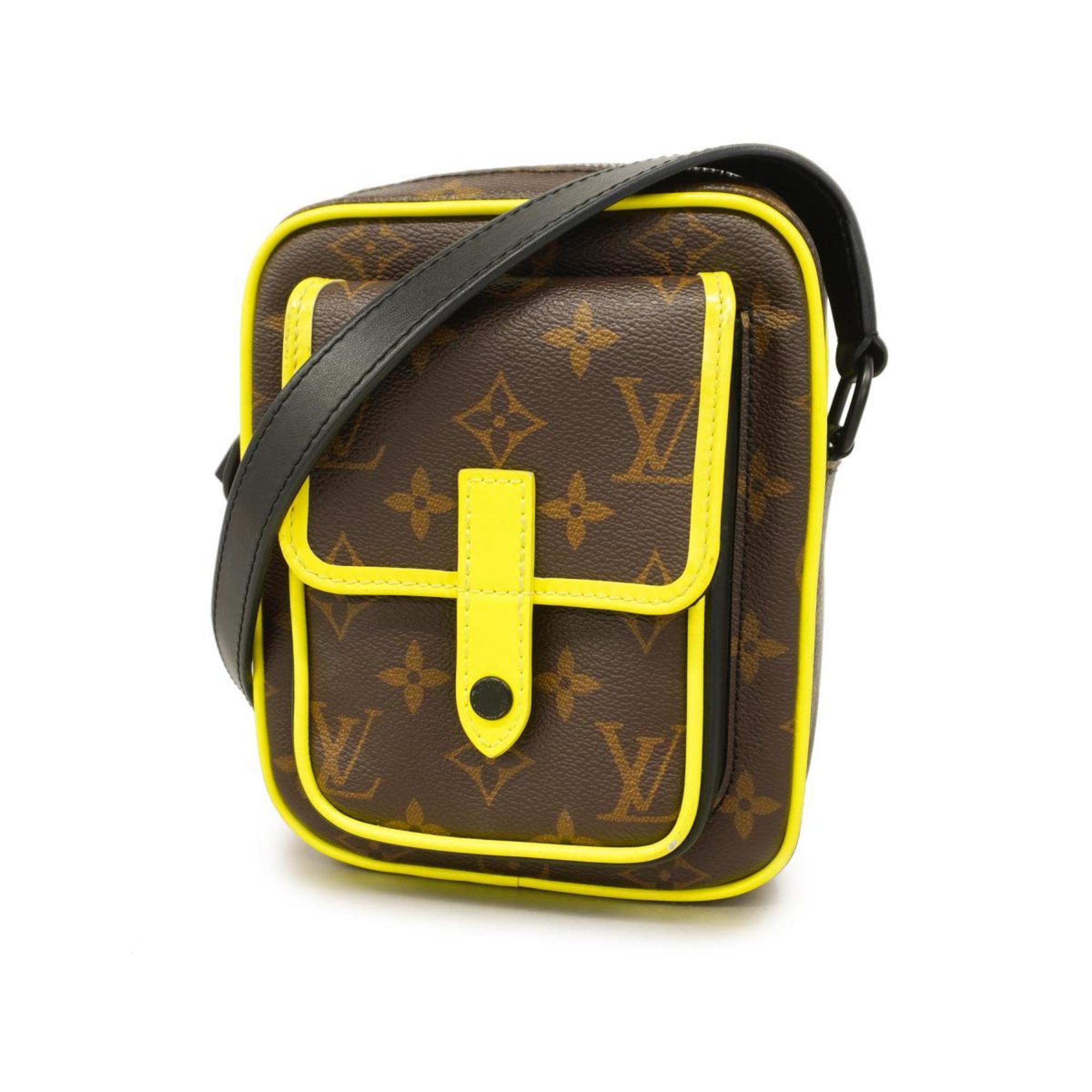 Louis Vuitton Shoulder Bag Monogram Macassar Christopher Wearable Wallet M80793 Brown Neon Yellow Men's