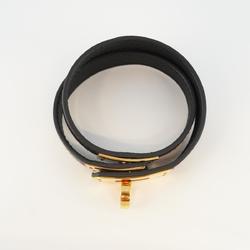 Hermes Bracelet Kelly Double Tour T Stamped GP Plated Leather Gold Black Men's Women's