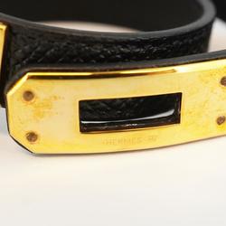 Hermes Bracelet Kelly Double Tour T Stamped GP Plated Leather Gold Black Men's Women's