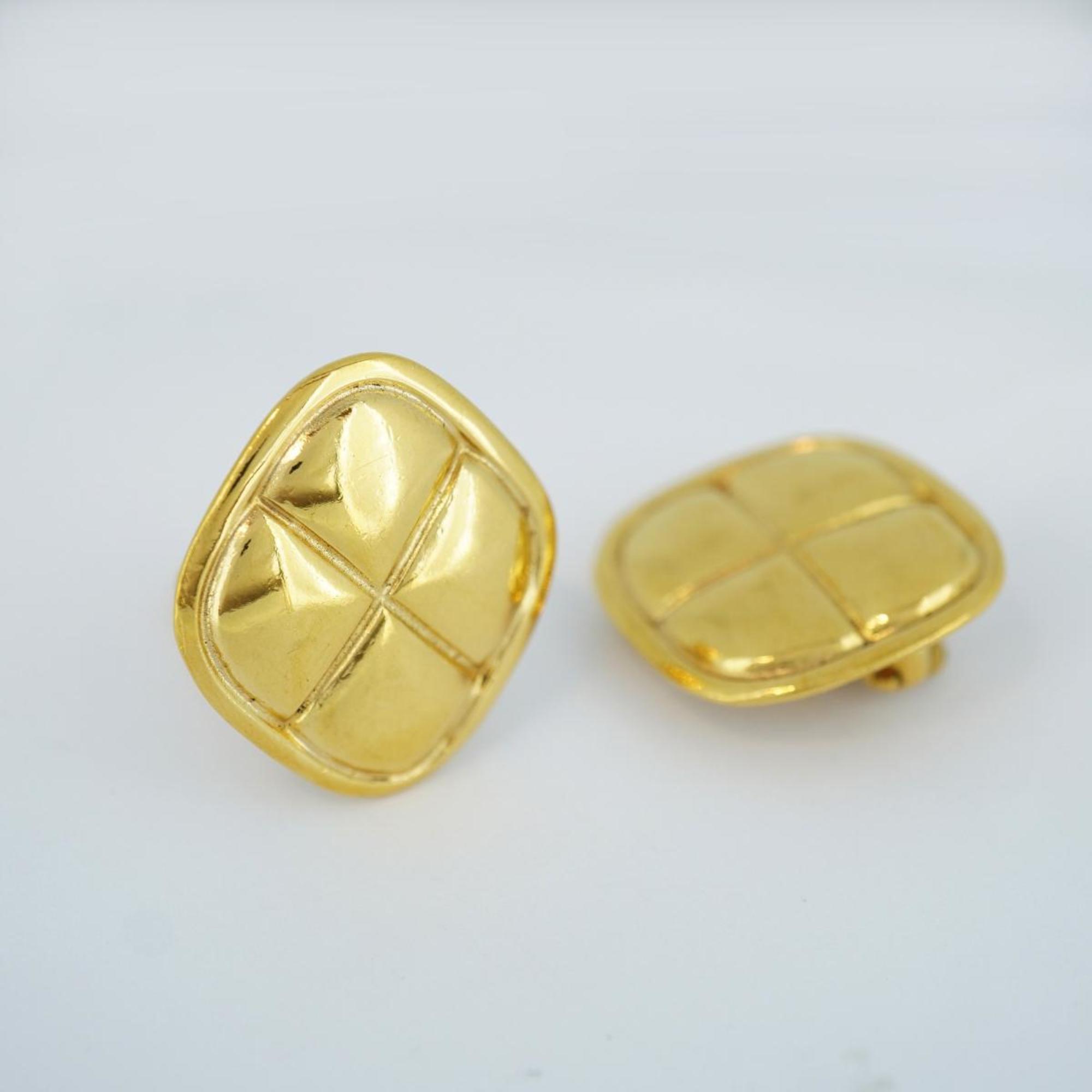 Chanel Earrings Diamond Shape GP Plated Gold Women's