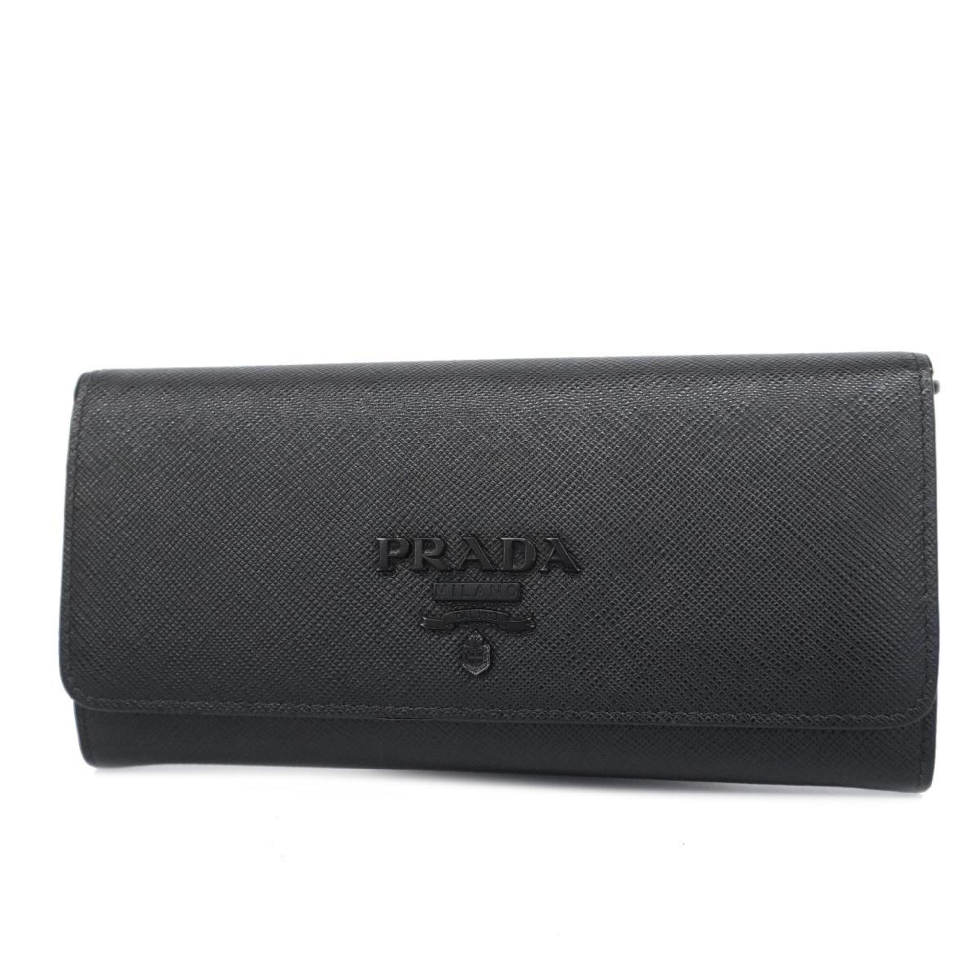 Prada Long Wallet Saffiano Leather Black Women's