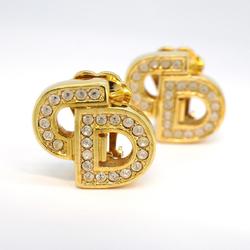 Christian Dior Earrings CD Rhinestone GP Plated Gold Women's