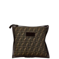 FENDI ZUCCA POUCH BROWN CANVAS LEATHER WOMEN'S