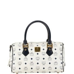 MCM Visetos Glam Handbag Tote Bag White Navy PVC Leather Women's