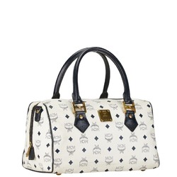 MCM Visetos Glam Handbag Tote Bag White Navy PVC Leather Women's