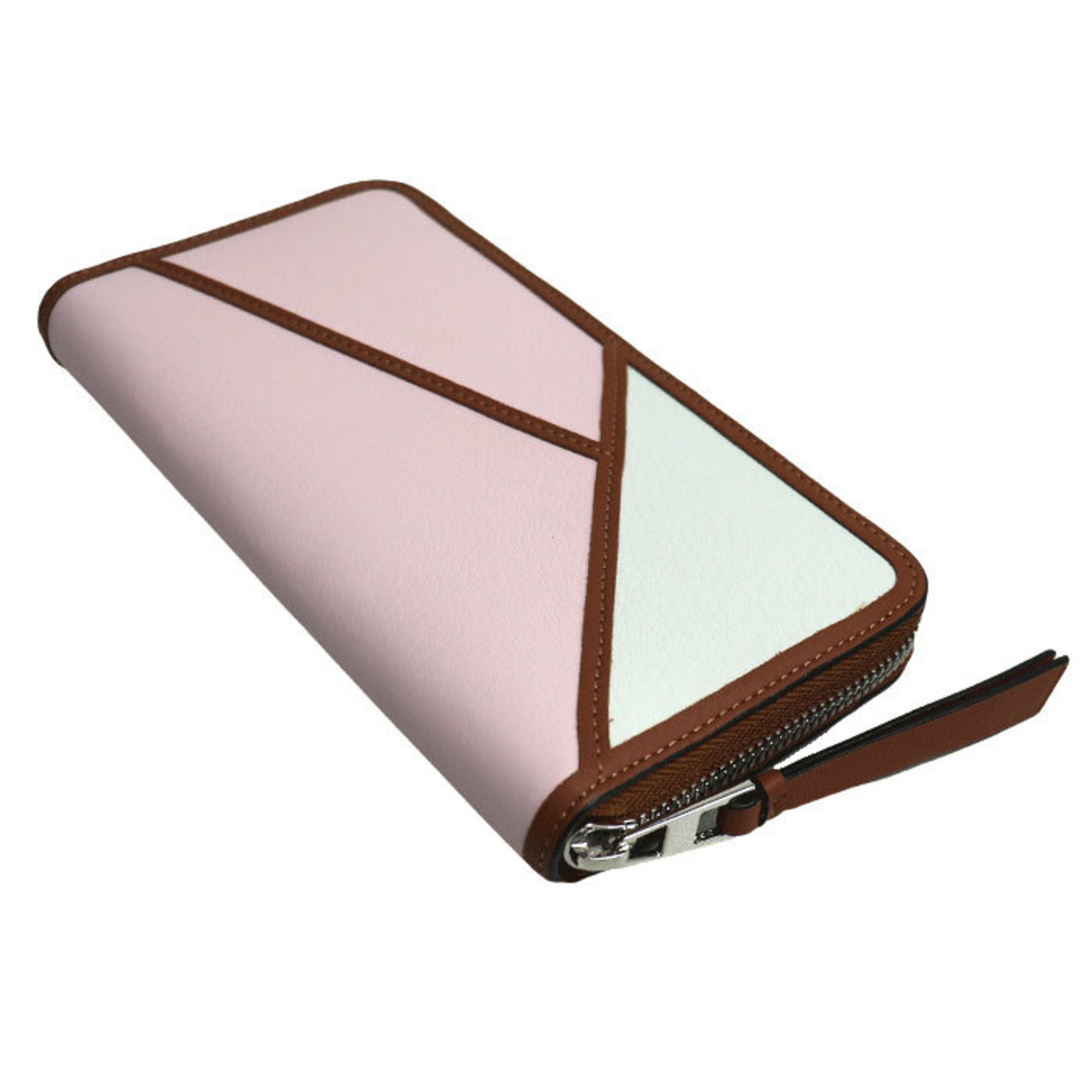 LOEWE Puzzle Zip Around Long Wallet Round Pink White Brown 122N30XF13 Women's