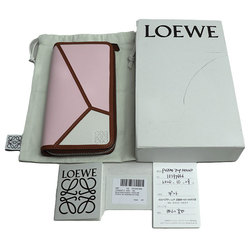 LOEWE Puzzle Zip Around Long Wallet Round Pink White Brown 122N30XF13 Women's