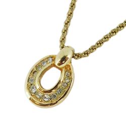 Christian Dior Necklace Oval Rhinestone GP Plated Gold Women's