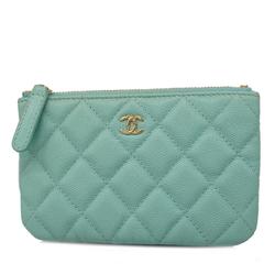 Chanel Pouch Matelasse Caviar Skin Light Blue Champagne Women's