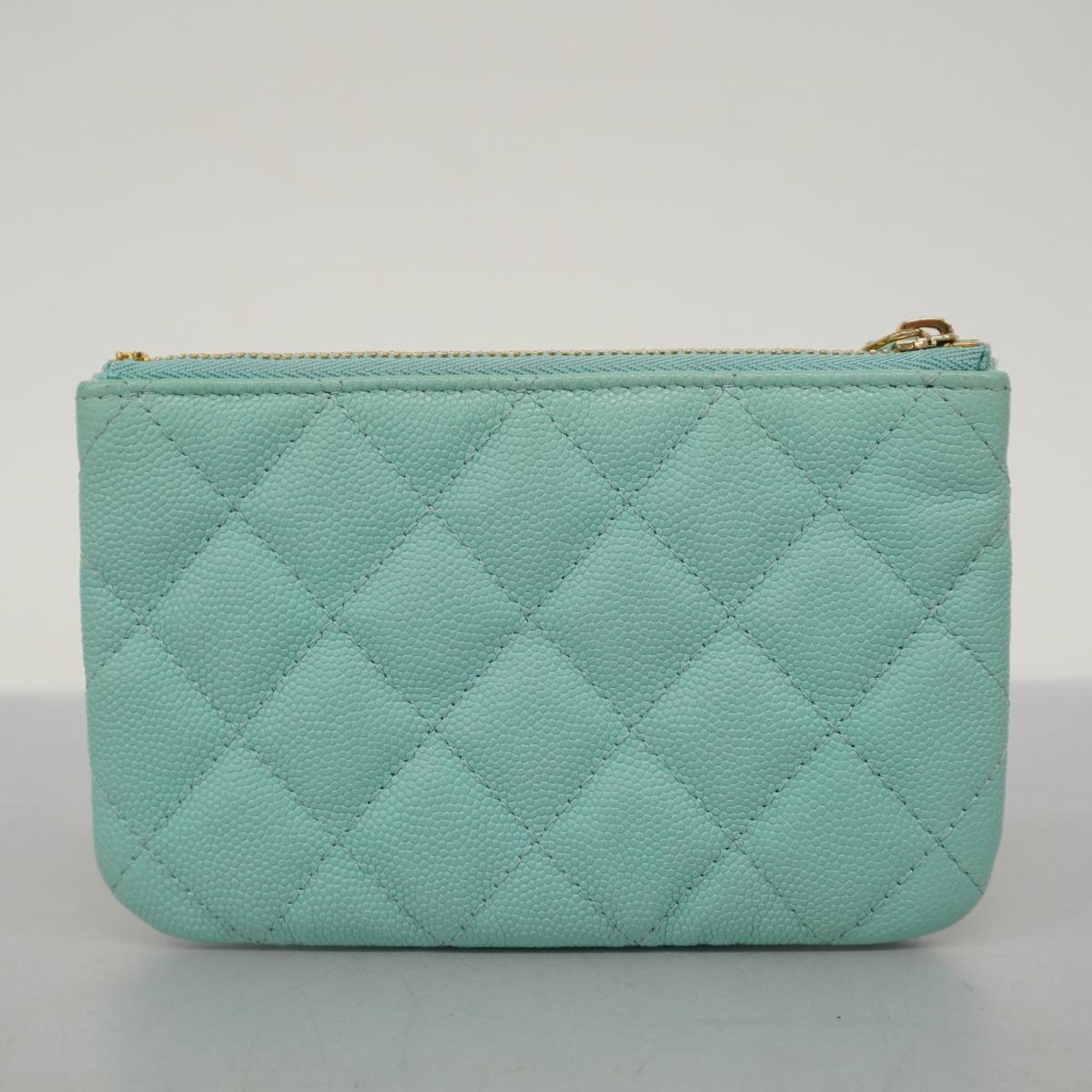 Chanel Pouch Matelasse Caviar Skin Light Blue Champagne Women's