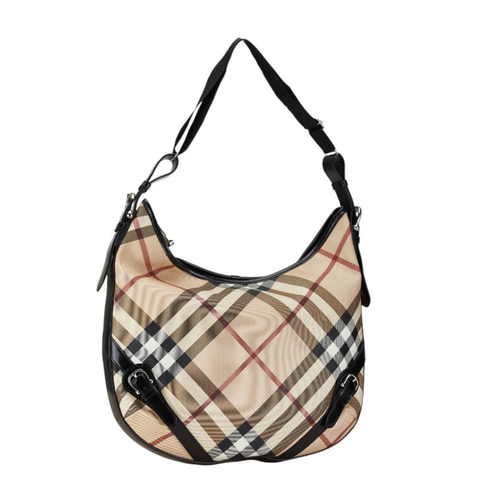 Burberry Check Shadow Horse Bag Handbag Beige Black PVC Leather Women's BURBERRY