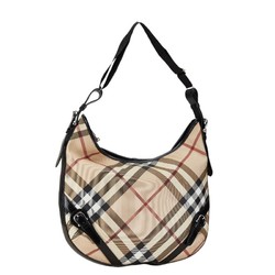 Burberry Check Shadow Horse Bag Handbag Beige Black PVC Leather Women's BURBERRY