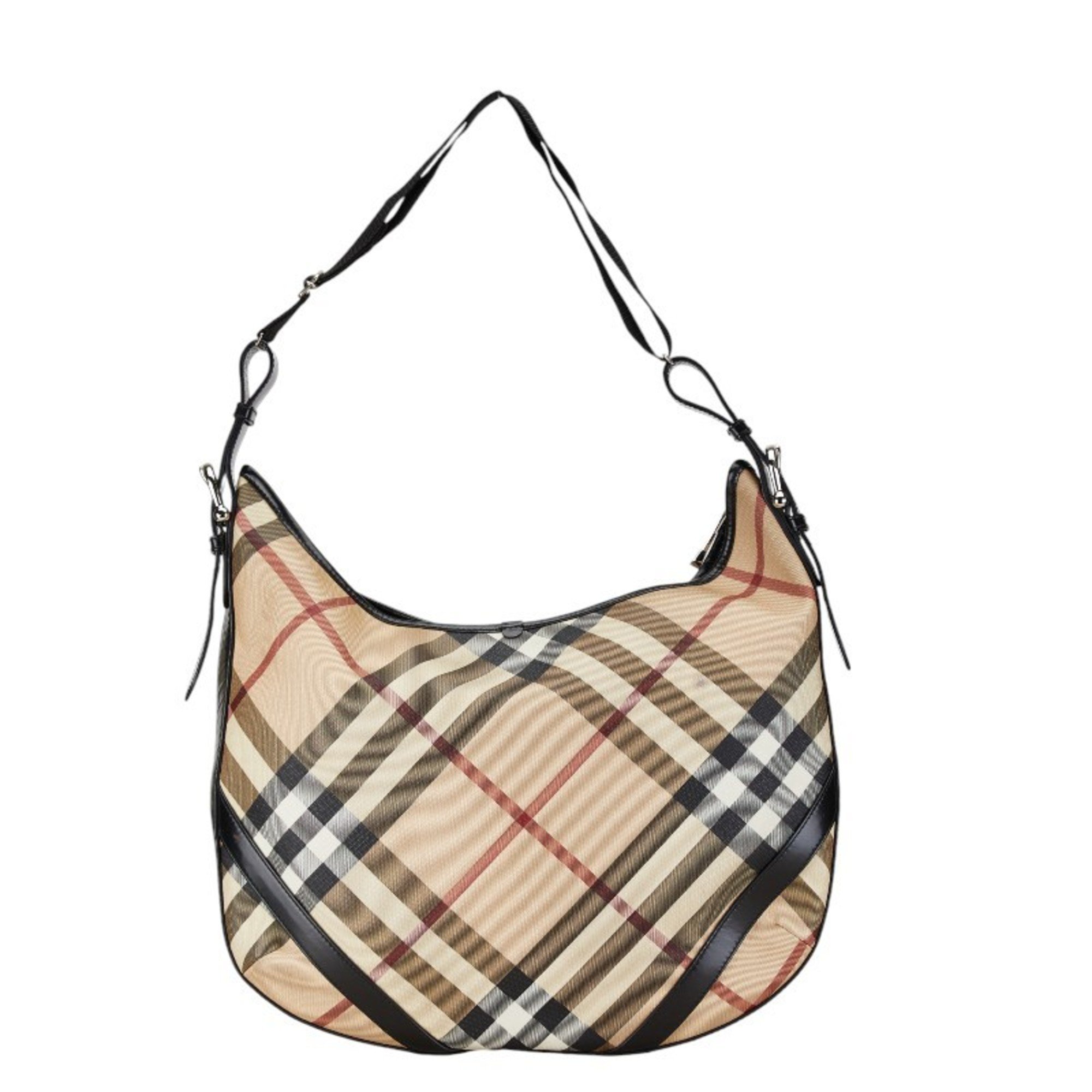 Burberry Check Shadow Horse Bag Handbag Beige Black PVC Leather Women's BURBERRY