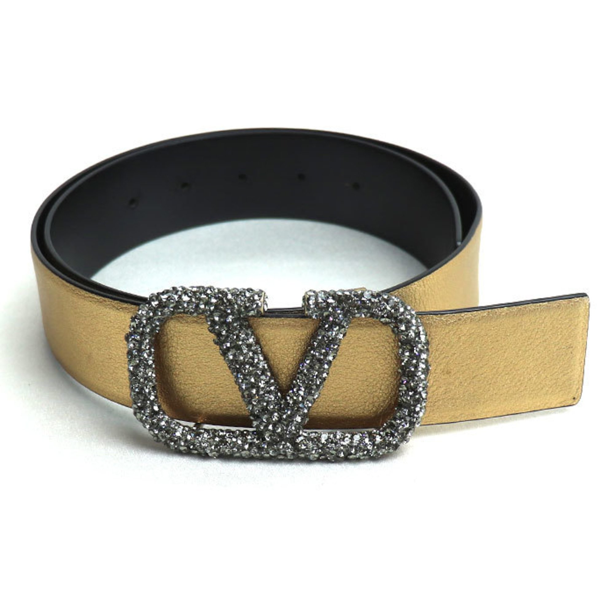 Valentino Garavani V Reversible Rhinestone Belt Gold 75/30(S) Women's