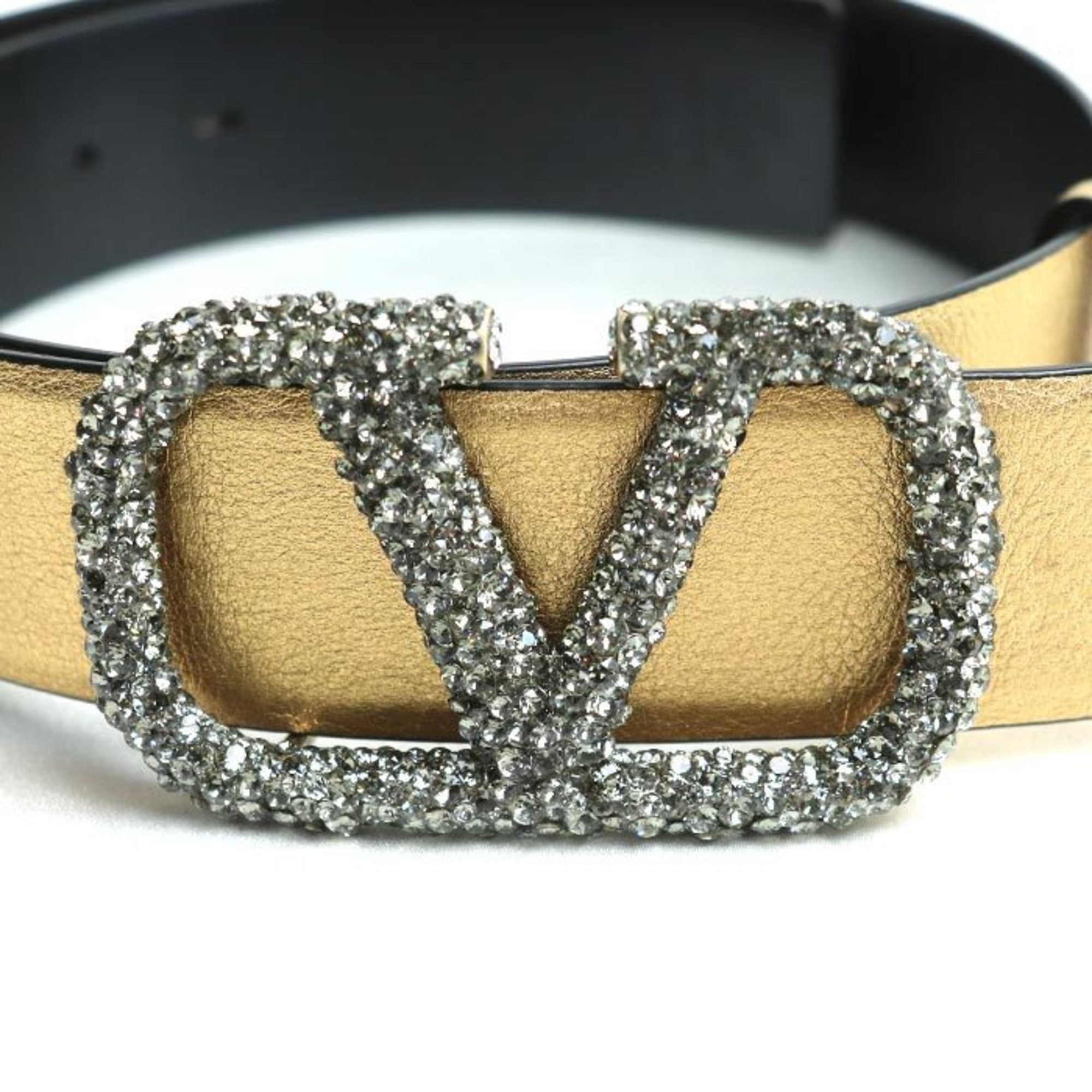 Valentino Garavani V Reversible Rhinestone Belt Gold 75/30(S) Women's