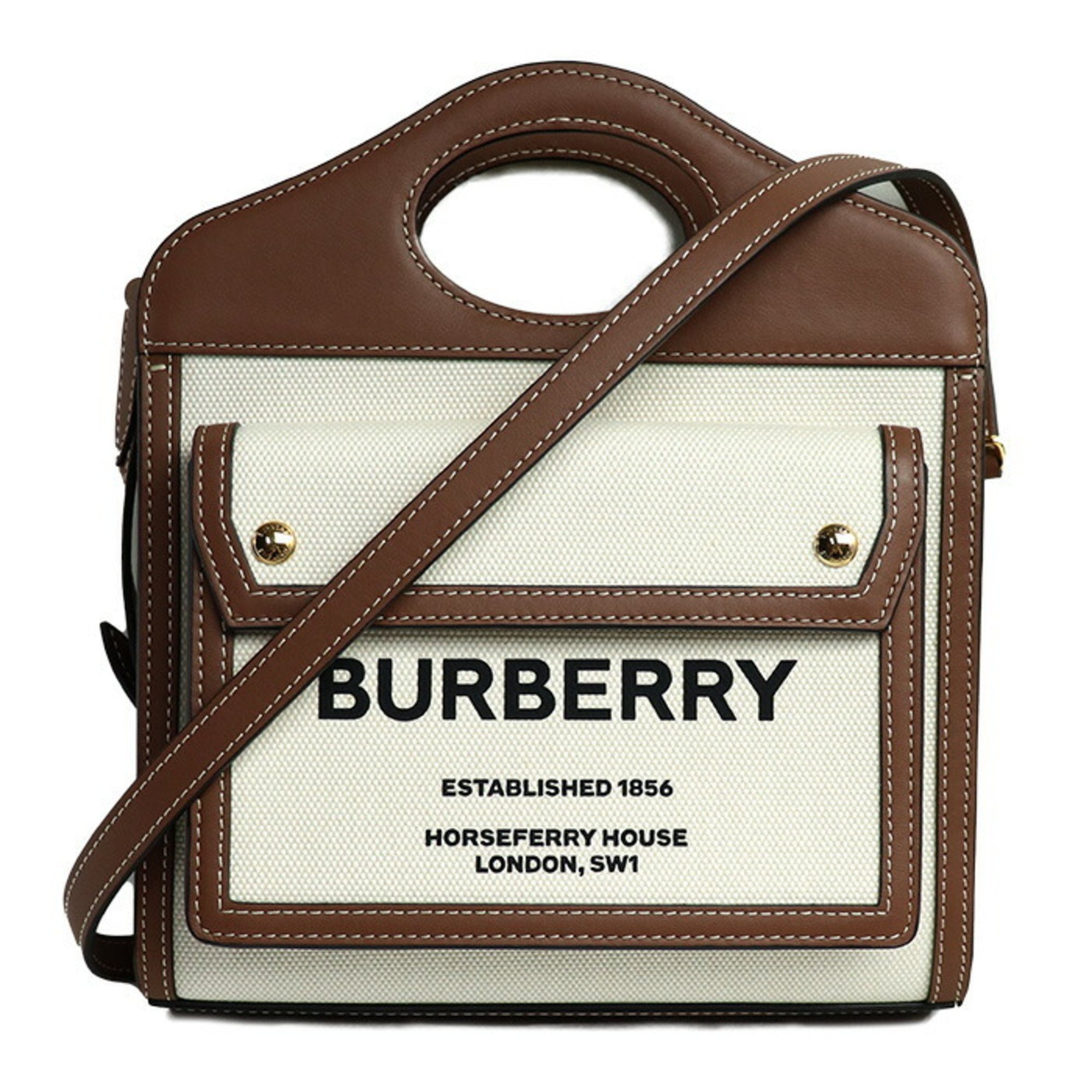 BURBERRY Pocket Bag 2-Way Shoulder Beige Natural/Malt Brown 8039361 Women's