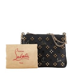 Christian Louboutin Studded Chain Shoulder Bag Black Leather Women's