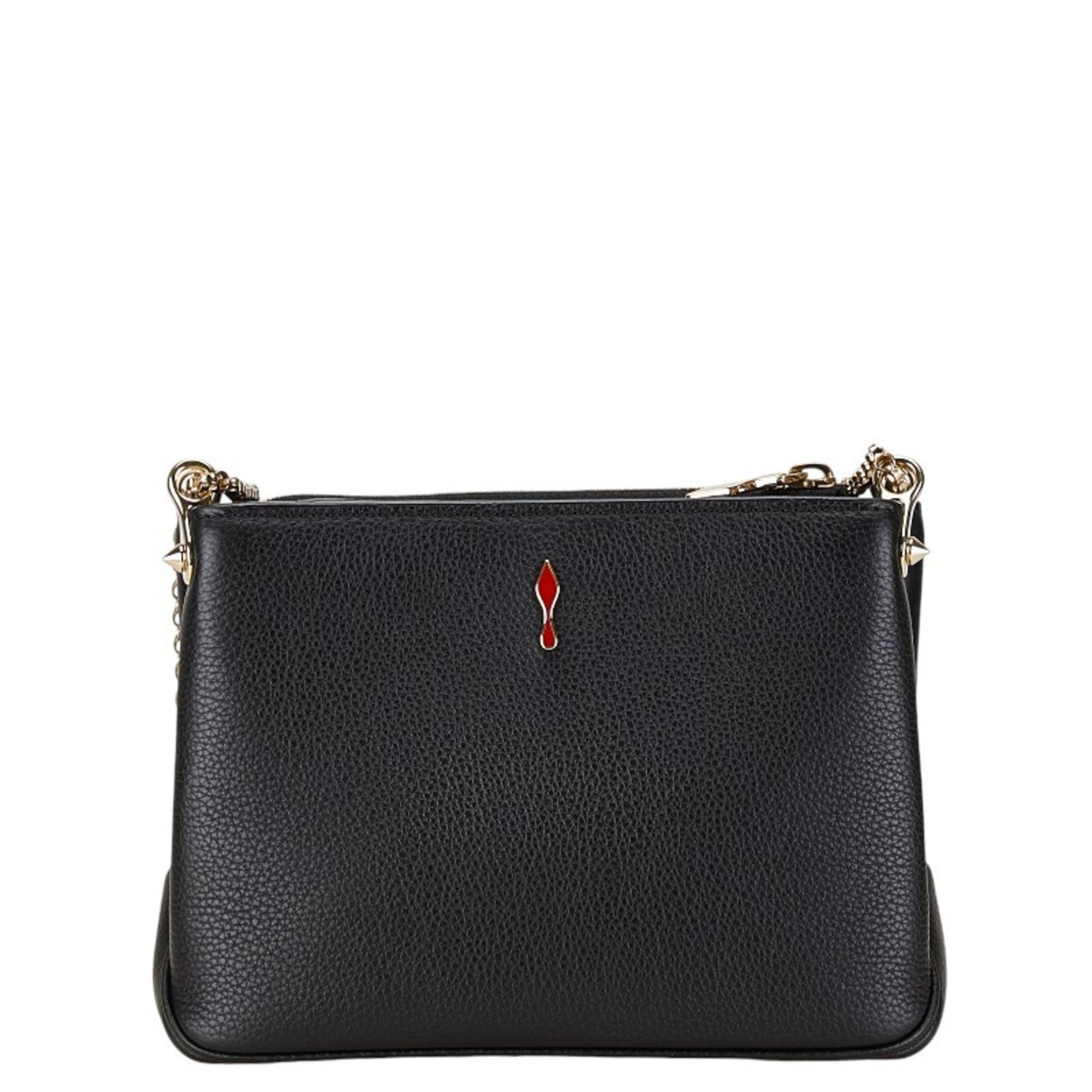 Christian Louboutin Studded Chain Shoulder Bag Black Leather Women's