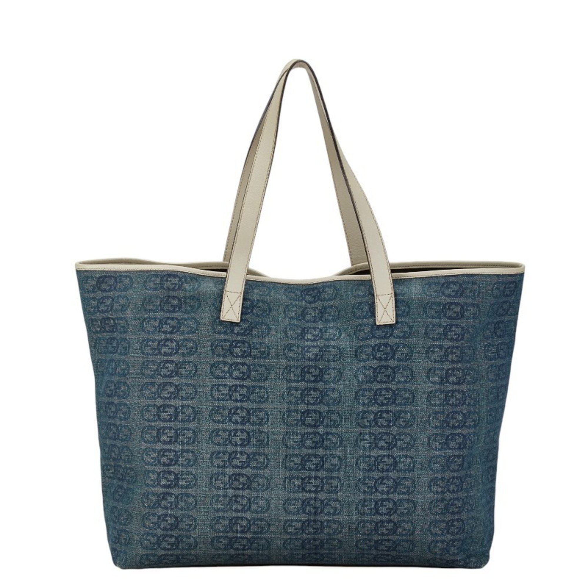 Gucci GG Denim Tote Bag Shoulder 257245 Blue White Leather Women's GUCCI