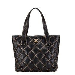 CHANEL Matelasse Coco Mark Wild Stitch Tote Bag Shoulder Navy Lambskin Women's