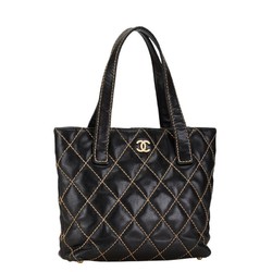 CHANEL Matelasse Coco Mark Wild Stitch Tote Bag Shoulder Navy Lambskin Women's