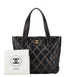 CHANEL Matelasse Coco Mark Wild Stitch Tote Bag Shoulder Navy Lambskin Women's