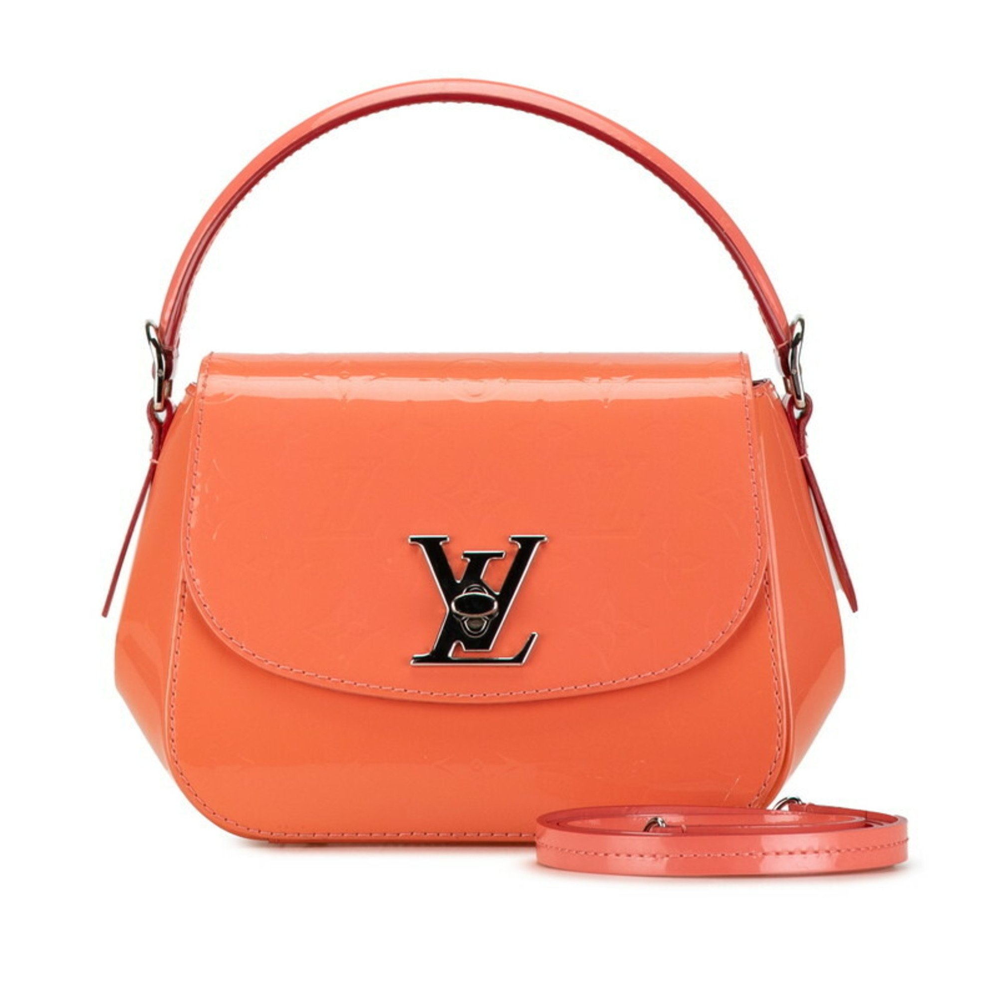 Louis Vuitton Monogram Vernis Pasadena Handbag Shoulder Bag M90949 Poppy Petal Orange Patent Leather Women's LOUIS VUITTON