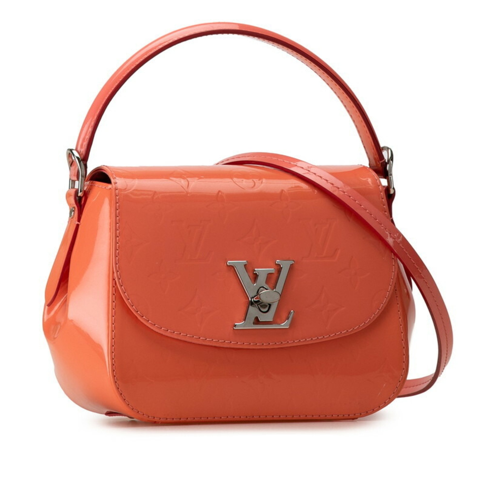 Louis Vuitton Monogram Vernis Pasadena Handbag Shoulder Bag M90949 Poppy Petal Orange Patent Leather Women's LOUIS VUITTON