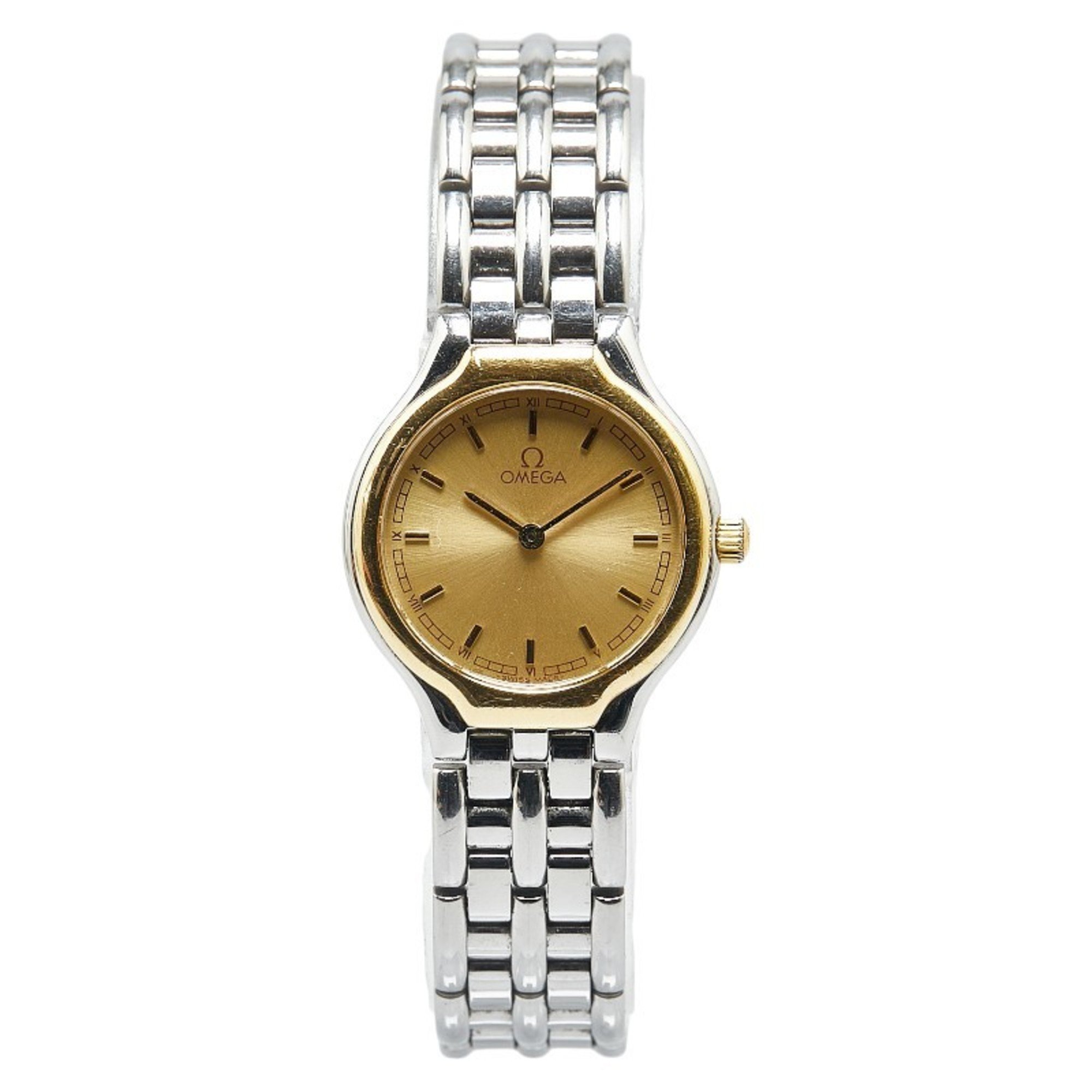 OMEGA Devil Symbol Watch Quartz Gold Dial Stainless Steel Ladies