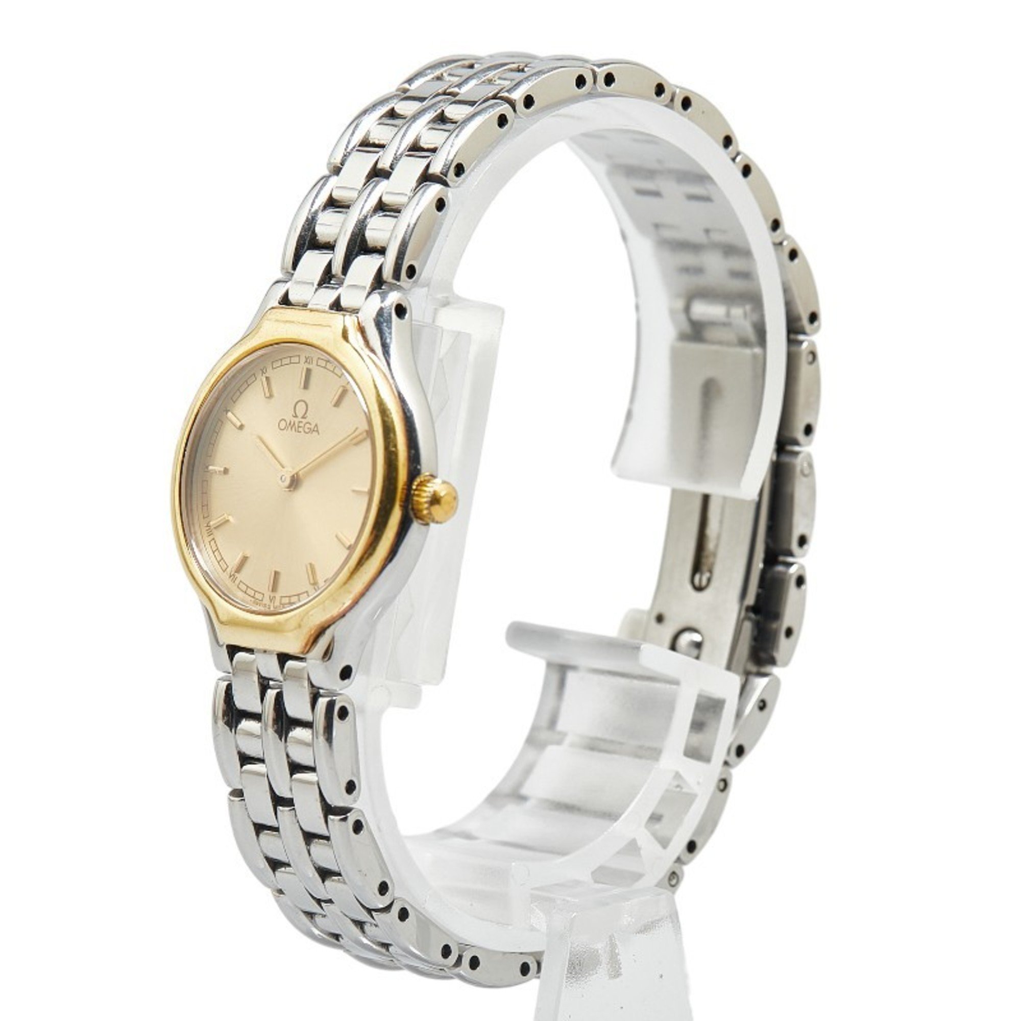 OMEGA Devil Symbol Watch Quartz Gold Dial Stainless Steel Ladies