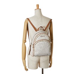 Michael Kors MK Monogram Studded Backpack White Brown PVC Leather Women's