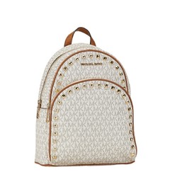 Michael Kors MK Monogram Studded Backpack White Brown PVC Leather Women's